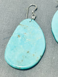 Native American Dramatic Santo Domingo Green Turquoise Slab Large Earrings-Nativo Arts