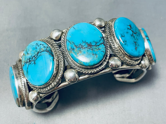 108 Grams Heavy Native American Navajo Spiderweb Turquoise Sterling Silver Bracelet-Nativo Arts