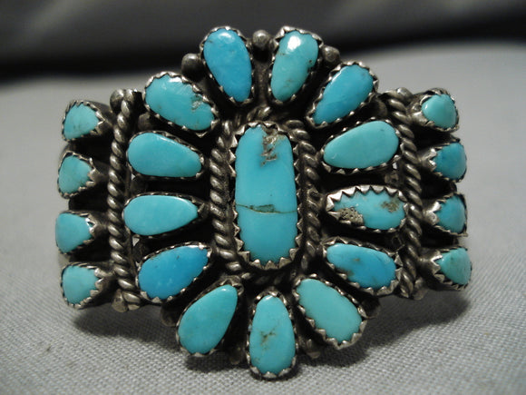 Important Vintage Native American Navajo Justin Wilson Turquoise Sterling Silver Bracelet Old-Nativo Arts