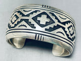 Authentic Vintage Native American Navajo Thomas Singer Sterling Silver Rug Bracelet-Nativo Arts