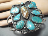 Chunky Huge Vintage Native American Navajo #8 Turquoise Sterling Silver Bracelet Cuff Old-Nativo Arts