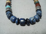 Authentic Vintage Native American Navajo Thomas Singer Lapis Turquoise Sterling Silver Necklace-Nativo Arts
