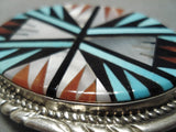 Native American One Of Most Intricate Vintage Zuni Turquoise Sterling Silver Buckle-Nativo Arts