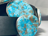 Native American 692 Gram Turquoise Slab Sterling Silver Rich Jim Signed Concho Belt-Nativo Arts