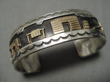 Stunning Vintage Native American Navajo 14k Gold Convex Sterling Silver Bracelet-Nativo Arts