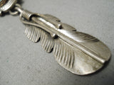 Detailed!! Vintage Native American Navajo Sterling Silver Feather Turquoise Necklace-Nativo Arts