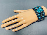 Huge Vintage Native American Navajo Turquoise Sterling Silver Wave Bracelet-Nativo Arts