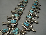 300 Gram Vintage Native American Navajo Turquoise Sterling Silver Squash Blossom Necklace Old-Nativo Arts