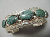 Very Rare Vintage Native American Navajo Green Red Mountain Turquoise Sterling Silver Bracelet-Nativo Arts