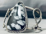 Towering Vintage Native American Navajo Snowflake Obsidian Sterling Silver Bracelet-Nativo Arts