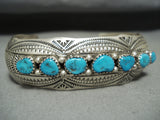 Ultra Detailed Vintage Native American Navajo Turquoise Sterling Silver Concho Bracelet-Nativo Arts