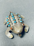 Unforgettable Native American Navajo Turquoise & Coral Sterling Silver Toad Pin/ Pendant-Nativo Arts