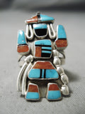 So Detailed!! Vintage Zuni Native American Turquoise Coral Sterling Silver Ring-Nativo Arts