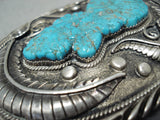 Unforgettable Vintage Native American Navajo Blue Gem Turquoise Sterling Silver Buckle-Nativo Arts