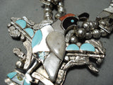 Native American Women's Vintage Navajo Inlay Turquoise Sterling Silver Squash Blossom Necklace-Nativo Arts