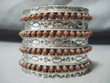 Superior Zuni Native American Coral Sterling Silver Huge Bracelet-Nativo Arts
