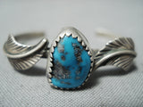Marvelous Vintage Native American Navajo Morenci Turquoise Sterling Silver Baby Bracelet Old-Nativo Arts