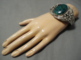 Dramatic Vintage Native American Navajo Spiderweb Green Turquoise Sterling Silver Bracelet-Nativo Arts