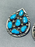 Superb Vintage Native American Navajo Kingman Turquoise Sterling Silver Earrings-Nativo Arts