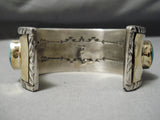 Rare Navajo 14k Gold Native American Sterling Silver Thick Turquoise Bracelet-Nativo Arts
