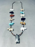 Stunning Native American Navajo Turquoise Coral Sterling Silver Animal Fetish Necklace-Nativo Arts