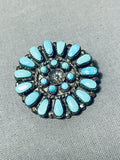 Fantastic Vintage Native American Zuni Blue Gem Turquoise Sterling Silver Pin/ Pendant-Nativo Arts
