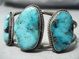 Small Wrist Vintage Native American Navajo Blue Diamond Turquoise Sterling Silver Bracelet-Nativo Arts