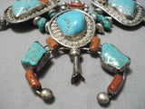 Authentic Vintage Native American Navajo Chunk Turquoise Sterling Silver Squash Blossom Necklace-Nativo Arts