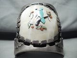 300 Gram Best Vintage Native American Zuni Bird Turquoise Inlay Sterling Silver Bracelet-Nativo Arts