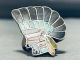 Opulent Detail Vintage Native American Zuni Chief Turquoise Sterling Silver Ring Old-Nativo Arts