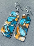 Native American Striking Vintage Santo Domingo Turquoise & Spiny Oyster Sterling Silver Earrings-Nativo Arts