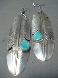 Tremendous Native American Navajo Kingman Turquoise Sterling Silver Earrings-Nativo Arts