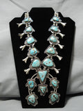 Heavy Huge Vintage Native American Navajo Turquoise Sterling Silver Squash Blossom Necklace Old-Nativo Arts