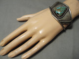 Rare Triangular Royson Turquoise Vintage Native American Navajo Sterling Silver Bracelet Old-Nativo Arts