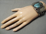 Important Vintage Native American Navajo Lone Mountain Turquoise Sterling Silver Bracelet Old-Nativo Arts