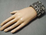 Colossal Wide Vintage Native American Navajo Sterling Silver Al Sanchez Bracelet Cuff-Nativo Arts