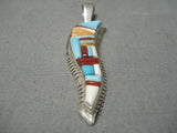 Native American Important Vintage Navajo David Tune Lightning Turquoise Sterling Silver Pendant-Nativo Arts