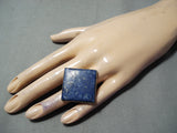Huge San Felipe Lapis Square Sterling Silver Ring Native American-Nativo Arts