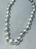 Extremely Rare Half Bead Signed Vintage Native American Navajo Sterling Silver Necklace-Nativo Arts