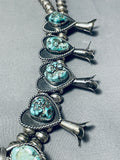 191 Gram Vintage Native American Navajo Turquoise Sterling Silver Squash Blossom Necklace-Nativo Arts