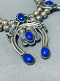 Astonishing Vintage Native American Navajo Lapis Sterling Silver Squash Blossom Necklace Signed-Nativo Arts