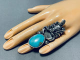 Striking San Felipe Pilot Mountain Turquoise Sterling Silver Scorpion Ring-Nativo Arts