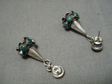 Extremely Rare Vintage Native American Navajo Snake Eyes Turquoise Sterling Silver Cone Earrings-Nativo Arts