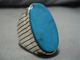 Vintage Navajo Ring Blue Diamond Turquoise Sterling Silver Native American-Nativo Arts