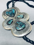 One Of The Biggest Best Vintage Native American Navajo Bisbee Turquoise Sterling Silver Bolo Tie-Nativo Arts