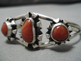 Stunning Vintage Navajo Red Coral Sterling Silver Native American Bracelet Old-Nativo Arts