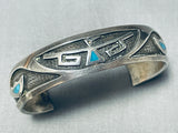 Important Wil Yazzie Vintage Native American Navajo Turquoise Chisel Sterling Silver Bracelet-Nativo Arts