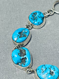 Superb Native American Navajo Signed 8 Sleeping Beauty Turquoise Sterling Silver Bracelet-Nativo Arts