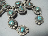 Women's Vntage Native American Navajo Bisbee Turquoise Sterling Silver Squash Blossom Necklace-Nativo Arts