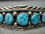Intricate Quality Silver Work Vintage Native American Navajo Blue Turquoise Sterling Bracelet-Nativo Arts